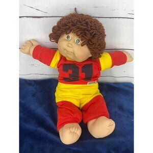 Vintage 1985‎ Cabbage Patch Kids Doll In Red & Yellow Outfit Brown Yarn Hair 16"